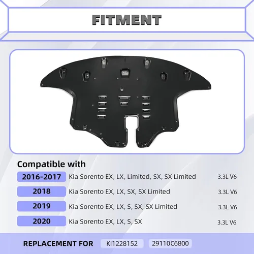 Vista 2 de HECASA Protector contra salpicaduras del motor con almohadilla de aluminio compatible con Kia Sorento EX LX S SX Limited 2016-2020 3.3L Reemplazo