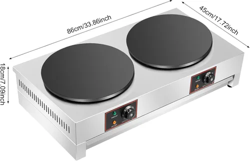 Vista 2 de Máquina de crepas eléctrica comercial de doble cabeza, 16 pulgadas 3400 W de acero inoxidable antiadherente para panqueques, estufa de panqueques