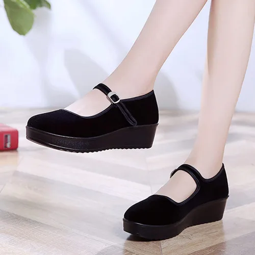 Vista 5 de LUXINYU Zapatos Mary Jane de terciopelo para mujer, zapatos planos de tela de Pekín, zapatos de baile, cómodos zapatos para caminar
