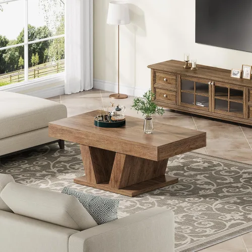 Vista 7 de Mesa de centro de granja con 2 cajones laterales, mesa de té central de madera de 43 pulgadas con almacenamiento oculto, mesa de cóctel rectangular