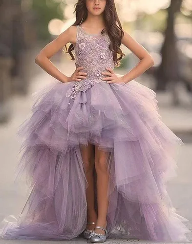 Vista 2 de Uzqast High Low Flower Girl Dresses Appliques Tulle Communion Party Princess Wedding Pageant Ball Gown Dress