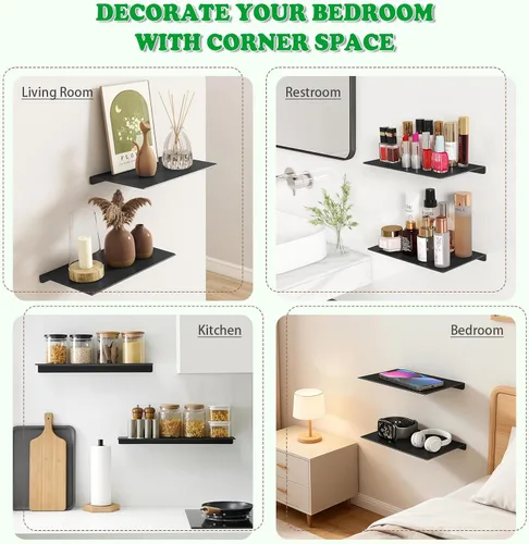 Vista 8 de Estantes flotantes de 8 pulgadas para pared, estantes de pared de metal, mini estante de exhibición para coleccionables, estantes flotantes negros