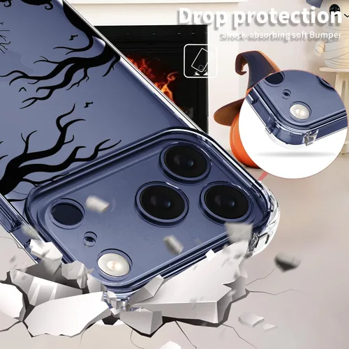 Vista 4 de Funda transparente para iPhone 17 Pro Max, diseño de calabaza negra Funda protectora suave para iPhone 17 Pro Max Halloween Pumpkin