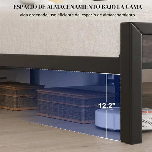 Vista 8 de LOEWAY Base de cama tamaño Queen con cabecero de almacenamiento y luces LED, color gris