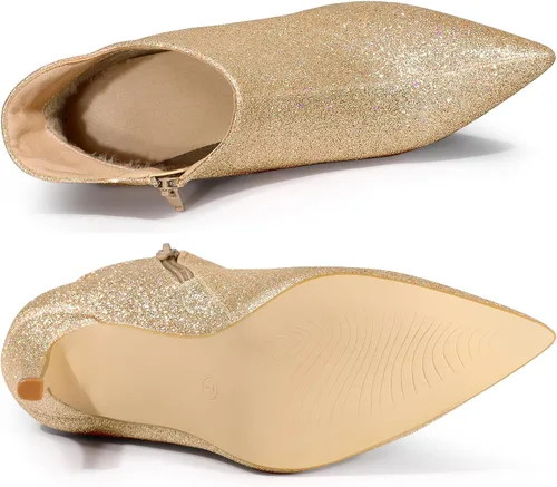 Vista 5 de Allegra K Botines de tacón de aguja brillantes con recorte de punta y purpurina para mujer