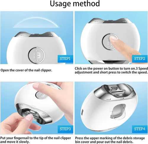 Vista 4 de Electric Automatic Nail Clipper with LED Light & 3 Speeds,Fingernail Cutter and Polisher and Exfoliating 3 in 1 Design,Nail Scraps Storage