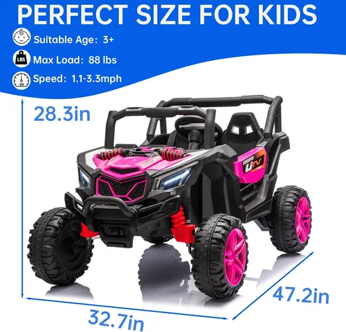 Vista 2 de POSTACK 24V 8Ah vehículo de paseo para niños pequeños, 4WD eléctrico de 4 ruedas, camión volcador para niños de 2 plazas con control remoto