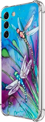 Vista 25 de Funda para Galaxy S23 FE, protección contra caídas de flores de mariposa azul, a prueba de golpes, carcasa protectora de cuerpo completo resistente