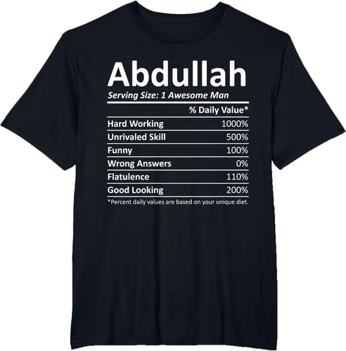 Vista 36 de ABDULLAH Nutrition Funny Birthday Personalizado Nombre Regalo T-Shirt Negro