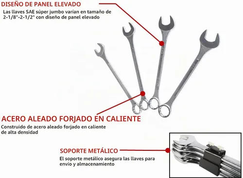 Vista 2 de Sunex Tools 9604 Juego de llaves de combinación SAE Super Jumbo, 4 piezas, plateado