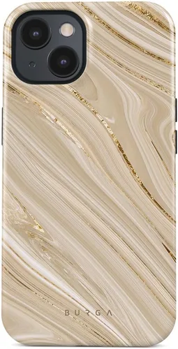Vista 18 de BURGA-Funda p/teléfono compatible c/iPhone 14 Plus, carcasa rígida híbrida de 2 capas + Funda protectora de silicona, almendras latte a lunares