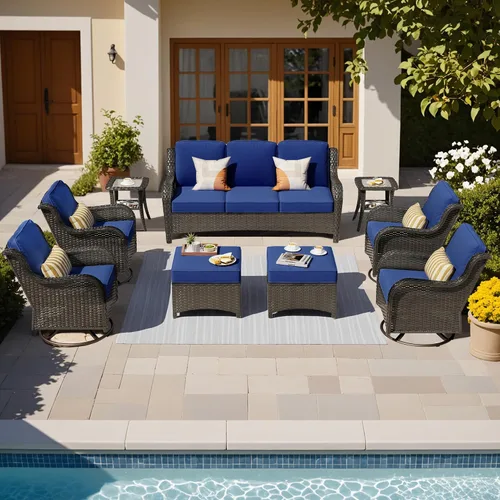 Vista 36 de Juego de muebles de exterior para patio, silla y sofá (ratán marrón, beige, 3 piezas)