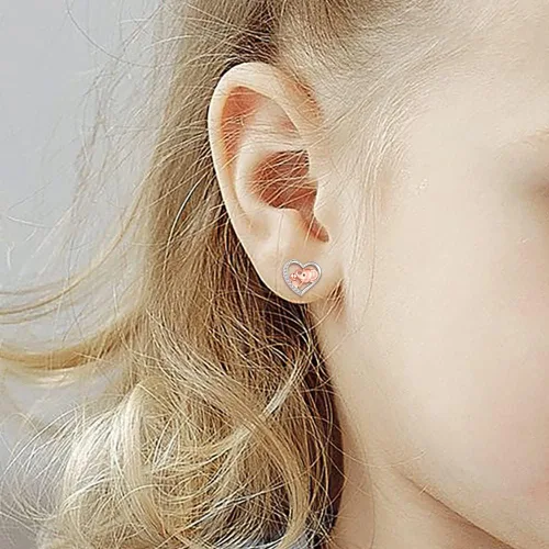 Vista 2 de Aretes de plata de ley con corazón para niñas perro, elefante, vaca, caballo hipoalergénico, animal y niña, aretes de corazón para cumpleaños