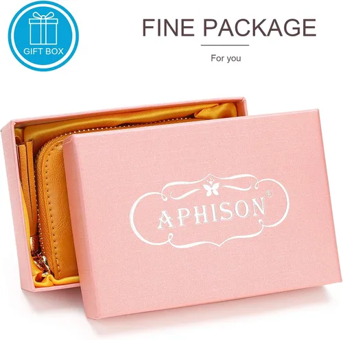 Vista 6 de APHISON RFID - Porta tarjeta de crédito con cremallera carteras pequeñas para mujer en cuero estilo girasol para mujer y niña caja de regalo 1927