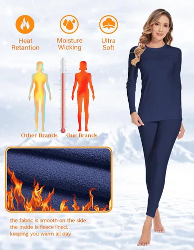Vista 3 de YADIFEN Conjunto de ropa interior térmica para mujer, pantalones largos para mujer, capa base con forro polar, ropa interior larga, parte superior