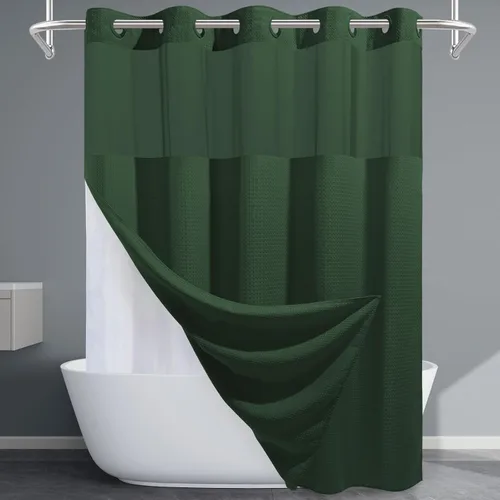 Vista 66 de EUTXL Cortina de ducha beige sin gancho con forro a presión, 230 GSM, cortinas de ducha para baño, 71 pulgadas de ancho x 74 pulgadas de alto
