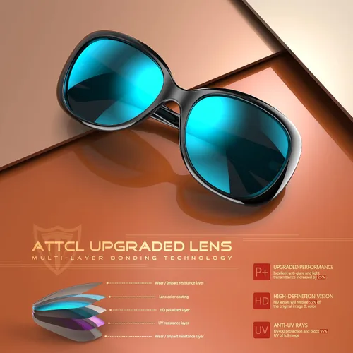 Vista 3 de ATTCL Lentes de sol polarizados clásicos para mujer, lentes de sol de gran tamaño con protección UV