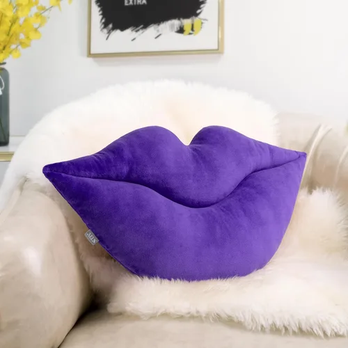 Vista 15 de AELS Almohadas de labios 3D, suaves y suaves, decorativas, almohadas de amor, lindas almohadas de 20 x 11 pulgadas para sofá, cama, sala de estar