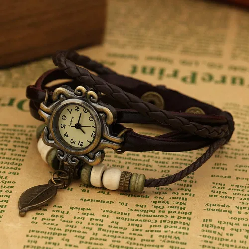 Vista 3 de Reloj de pulsera analógico de cuarzo para mujer, estilo vintage, multicapa