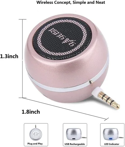 Vista 5 de Mini altavoz portátil con conector de entrada auxiliar de 0.138 in, altavoz de línea de teléfono móvil de 3 W para iPhone, iPad, iPod, tableta, Oro