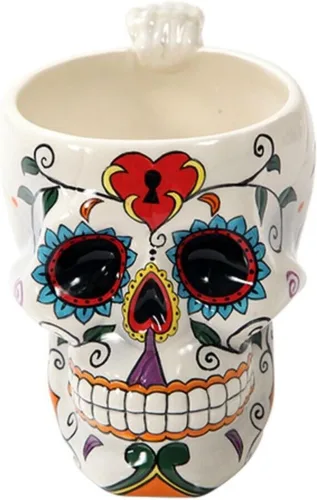 Vista 2 de Pacific Giftware Taza de café de cerámica con diseño de calavera de azúcar, diseño de Día de los Muertos