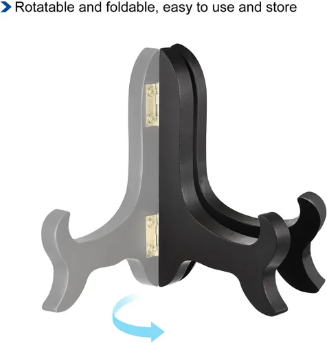 Vista 4 de uxcell 3pcs 4" soporte de placa de caballete, soporte de exhibición plegable de madera negro para marco de imagen decorativo