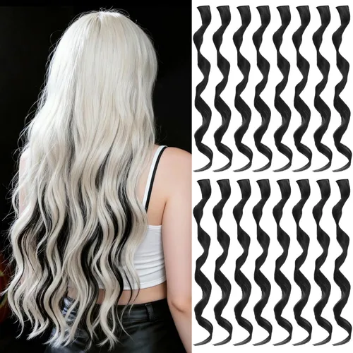 Vista 23 de 16 extensiones de cabello sintético rizado y ondulado con clip, para niñas y mujeres, coloridos resaltados para fiestas, cosplay, festival, regalo