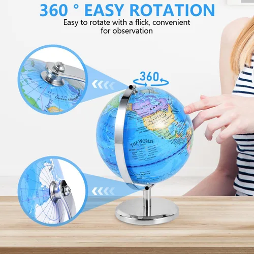 Vista 3 de KISEER Globo del mundo giratorio de 6 pulgadas con soporte de metal pesado para niños, geografía, aula, educación u oficina, decoración del hogar
