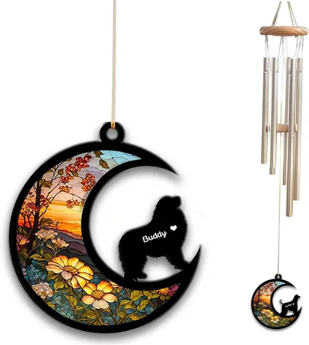 Vista 22 de Carillón de viento con atrapa el sol afghan Hound, campanilla de viento conmemorativa de girasol personalizada para perro, regalo de pérdida