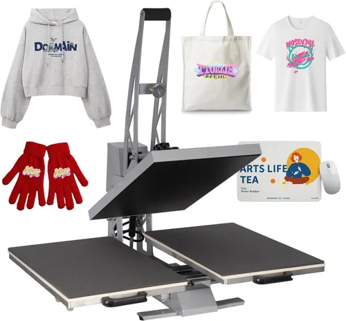 Vista 10 de Máquina manual de prensa térmica de 15 x 15 pulgadas, con base deslizante, rosa para camisetas prendas de vestir bolsa textil cortina mousepad