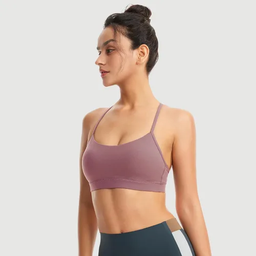 Vista 4 de Sujetadores deportivos acolchados para mujer, brasier deportivo sexy de línea larga entrecruzada, brasier deportivo de soporte medio con tirantes