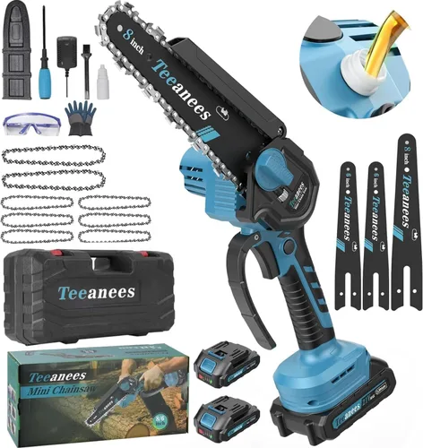 Vista 11 de Mini motosierra inalámbrica, pequeña motosierra eléctrica de 6 pulgadas con batería de 21 V y 3 cadenas, motosierra de mano alimentada por batería
