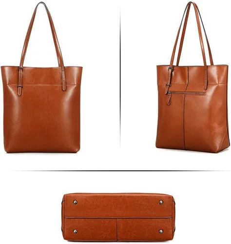 Vista 4 de Kattee Bolso de hombro de cuero genuino vintage para mujer con asas ajustables