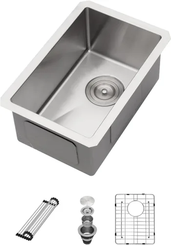 Vista 28 de Sarlai Gold Fregadero de Cocina Empotrado - Fregadero de Cocina de 28 Pulgadas Empotrado de Acero Inoxidable Dorado Tazón Individual de 28" x 19