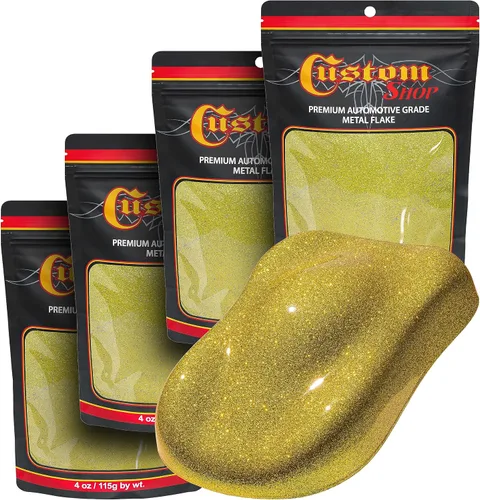 Vista 45 de Custom Shop - Purpurina metálica para pintura automotriz, oro brillante, 4 oz, micro escamas de metal de 0.004" para pintura de automóviles, aditivo