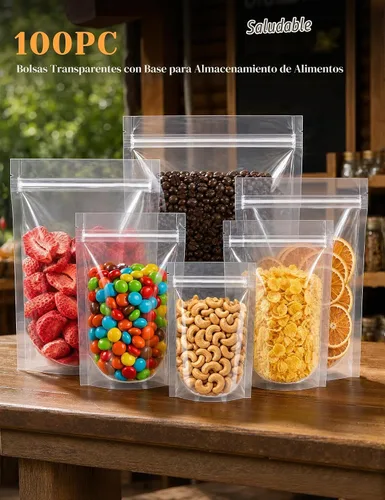 Vista 3 de FireKylin 100 piezas de bolsas resellables, bolsas de pie transparentes de 3.9" x 5.9", bolsas de almacenamiento de alimentos con cremallera
