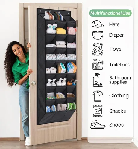 Vista 7 de AOODA 24 pares de organizadores de zapatos para armario, bolsillos profundos, zapatero colgante grande para puerta, soporte para zapatos de 8