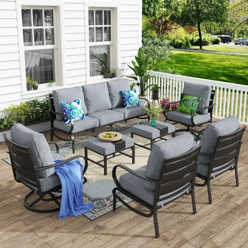Vista 41 de MFSTUDIO Juegos de muebles de patio, sofás de conversación de metal para exteriores con 1 sofá de 3 asientos para jardín, cojín beige