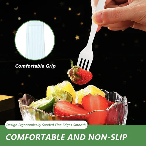 Vista 5 de Tenedores compostables, 300 tenedores desechables para fiestas, grandes tenedores biodegradables respetuosos con el medio ambiente, duraderos