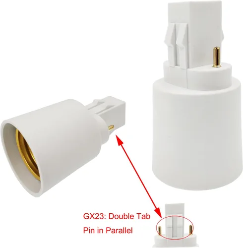Vista 4 de Adaptador de enchufe de lámpara 2P GX23 a E26, convertidor de base de lámpara GX23 a E26/E27, adaptador de enchufes de bombilla de 2 pines, doble