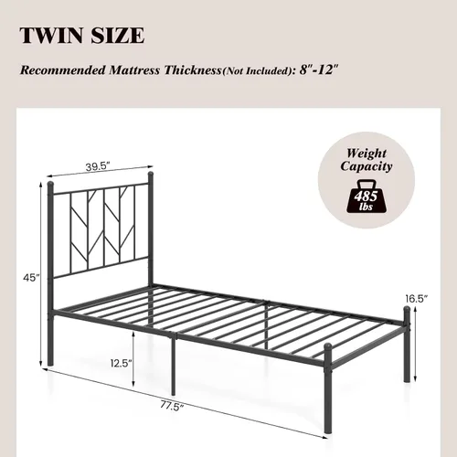 Vista 2 de KOMFOTT Base de cama de plataforma de metal tamaño individual, marco de cama de metal resistente con soporte de listones resistentes, almacenamiento
