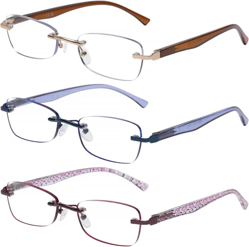 Vista 7 de DOOViC - 3 por paquete, lentes de lectura sin montura para mujer, ligeros y elegantes con bloqueo de luz azul, bordes tintados/bisagra de resorte