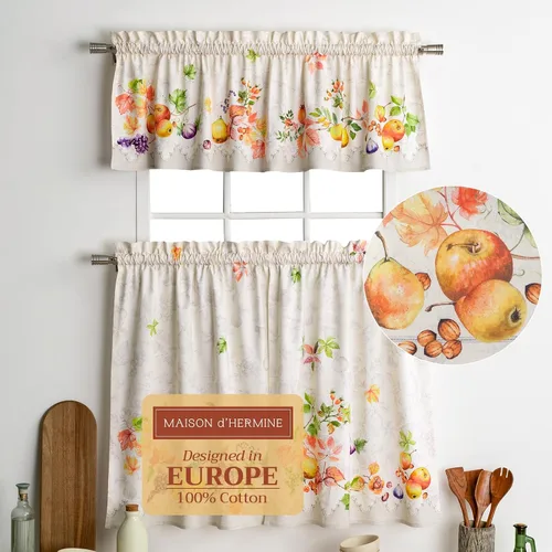 Vista 91 de Maison d' Hermine Juego de cortinas de cocina para ventanas, juego de cortinas de cocina 100% algodón, cenefas para el hogar [2 niveles
