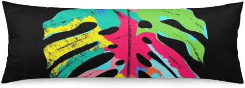 Vista 14 de Funda de almohada corporal de hojas de Monstera tropicales de 20 x 54 pulgadas, funda de almohada personalizada con hojas de palma de selva