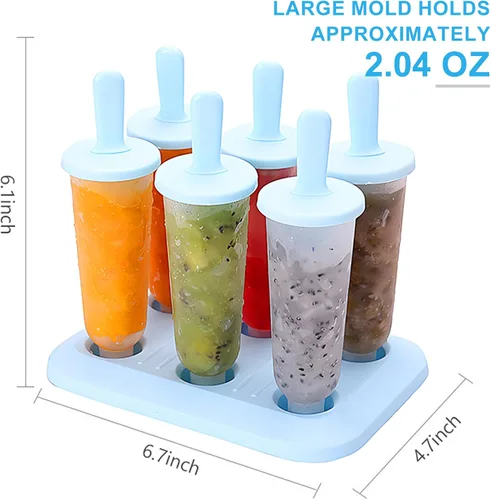 Vista 7 de 6 moldes para paletas de hielo, moldes de paletas con palos, para paletas de helado de bricolaje (azul, largo)