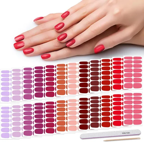 Vista 9 de Tiras de esmalte de uñas, color sólido, 24 hojas de calcomanías adhesivas de esmalte de uñas, envolturas completas de uñas de gel para mujeres