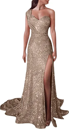 Vista 2 de Vestidos largos de noche para mujer, elegante vestido con lentejuelas brillantes, vestido sexy con purpurina para fiesta, largo hasta el suelo