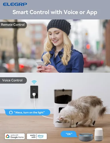 Vista 3 de ELEGRP Enchufe inteligente, toma inteligente de pared compatible con Alexa y Google Assistant, receptáculo inteligente Wi-Fi de 2.4 GHz