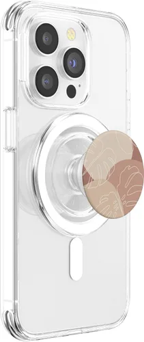 Vista 3 de PopSockets MagSafe PopGrip para iPhone con diseño de hojas de Monstera botánicas y tropicales, color beige moderno