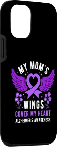 Vista 3 de Funda morada para iPhone 14 My Mom's Wings Cover My Heart Alzheimer's Awareness